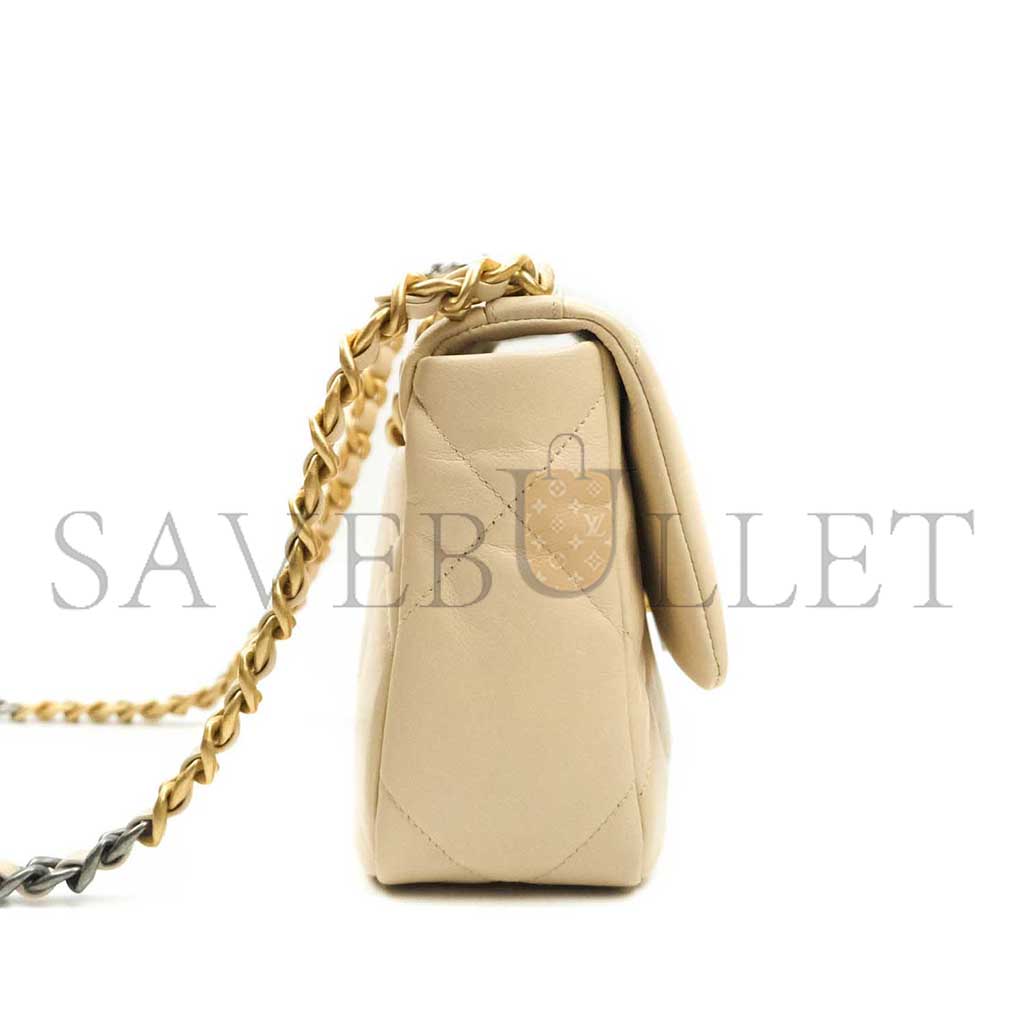 CHANEL 19 SMALL BEIGE GOATSKIN MIXED HARDWARE AS1160 (26*16*9cm)